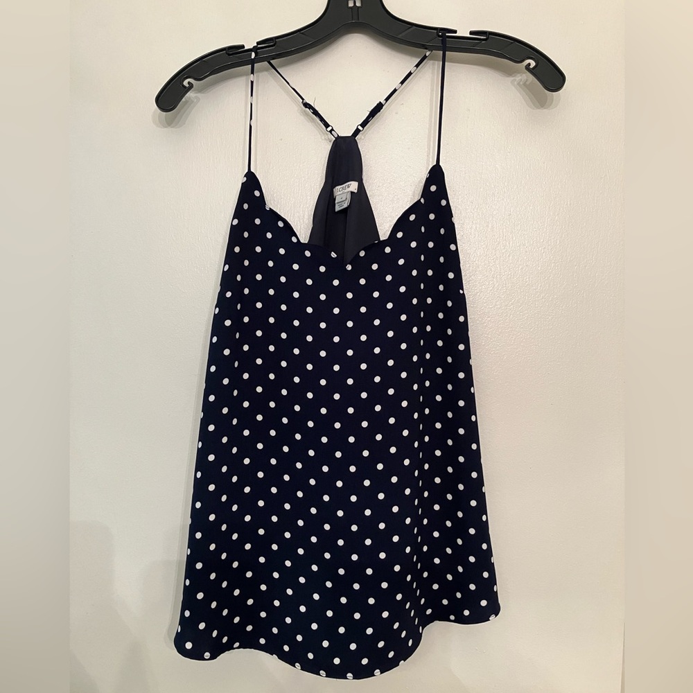 J. Crew Navy & White Polkadot Tank Top Size S